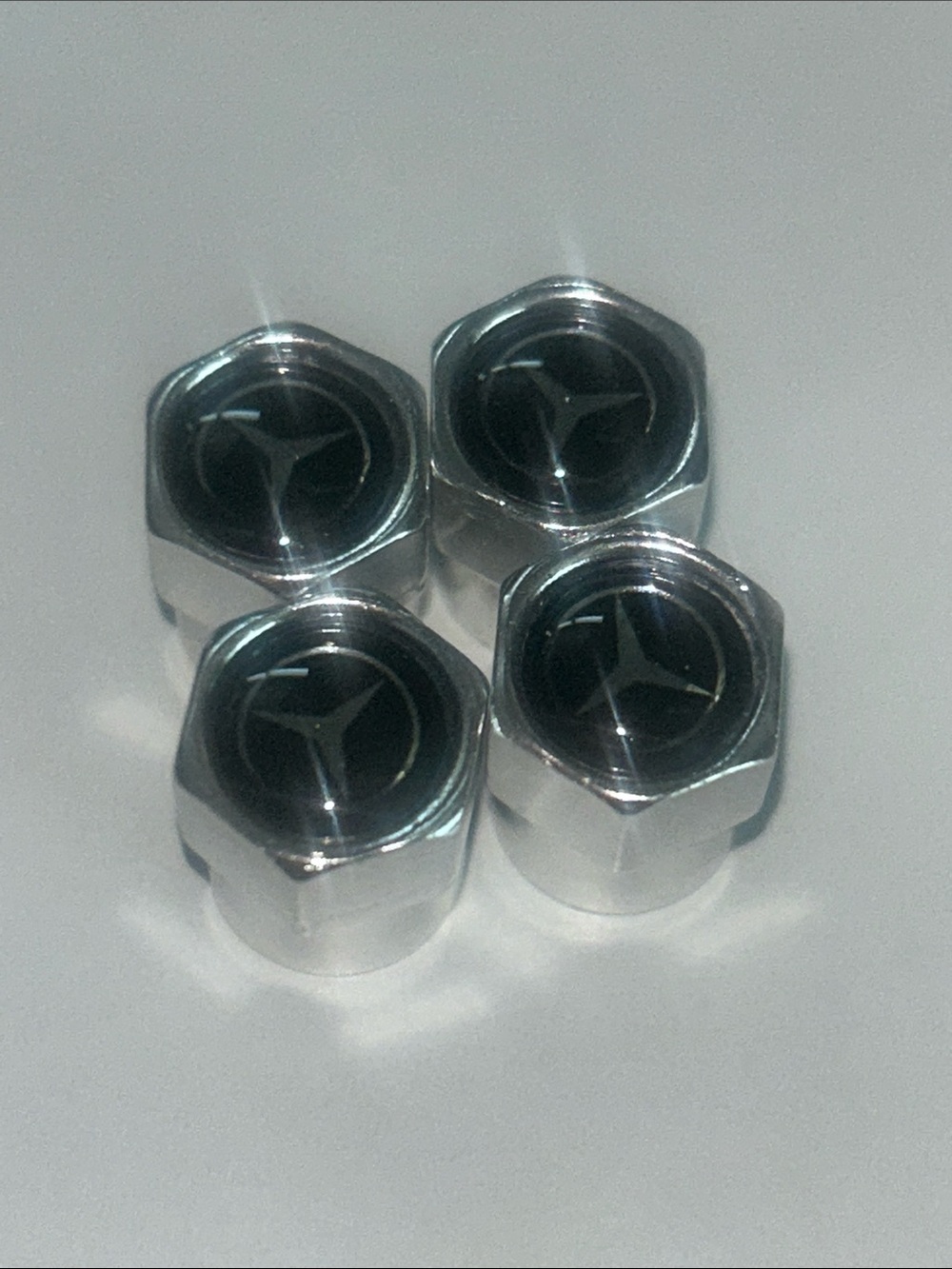 Chrome Black Car Tire Valve Stem Caps with Star Emblem - Set of 4